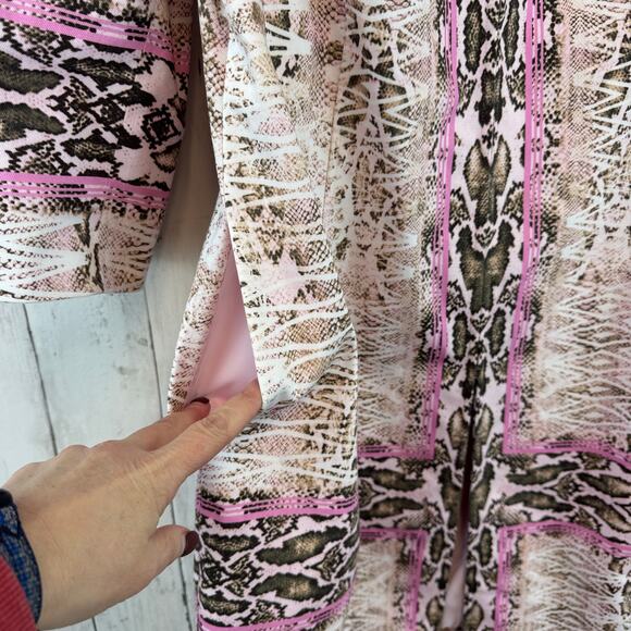 Etcetera Pink Snake Print 3/4 Sleeve Chain Neck Trench Dress Jacket Coat Size 12 - Picture 5 of 14